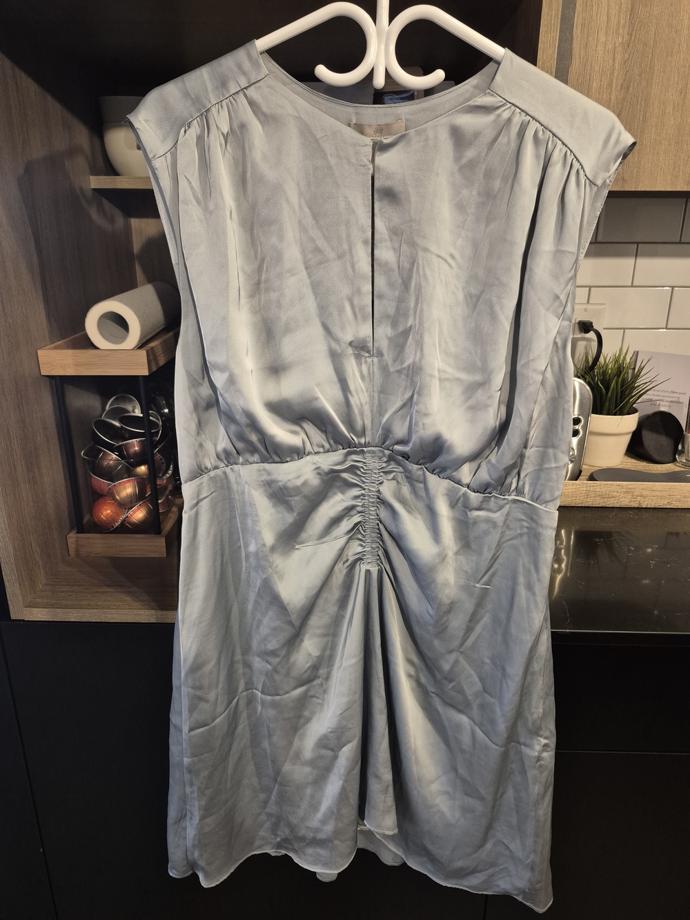 H&M Light Blue Satin Ruched Waist Dress
